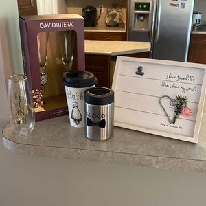 Bride Groom wedding items: flutes, cups, picture frame 💍💞
